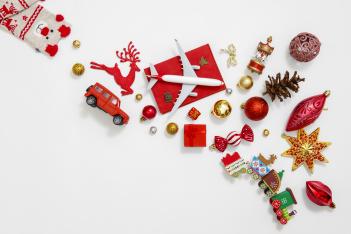 christmas travel concept with toys
